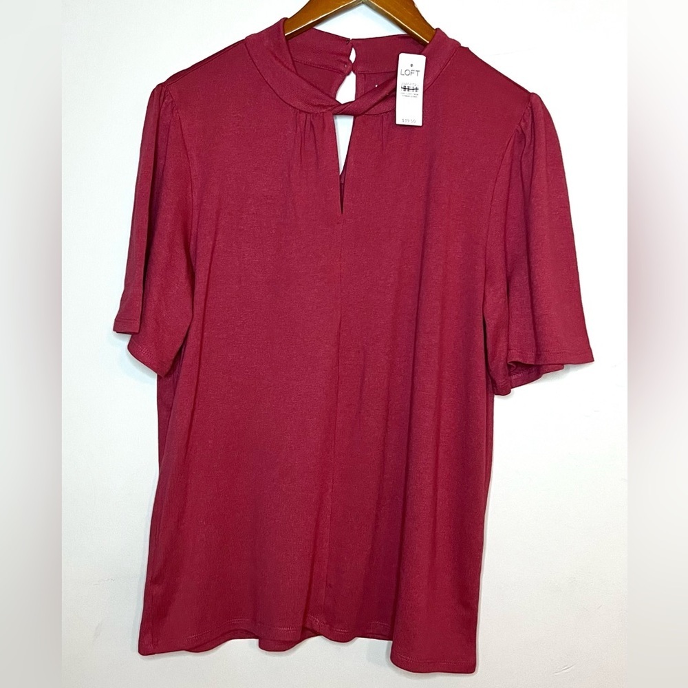 Ann Taylor Loft NEW Short Sleeve Twisted Collar Cutout Sweater Top Sz L